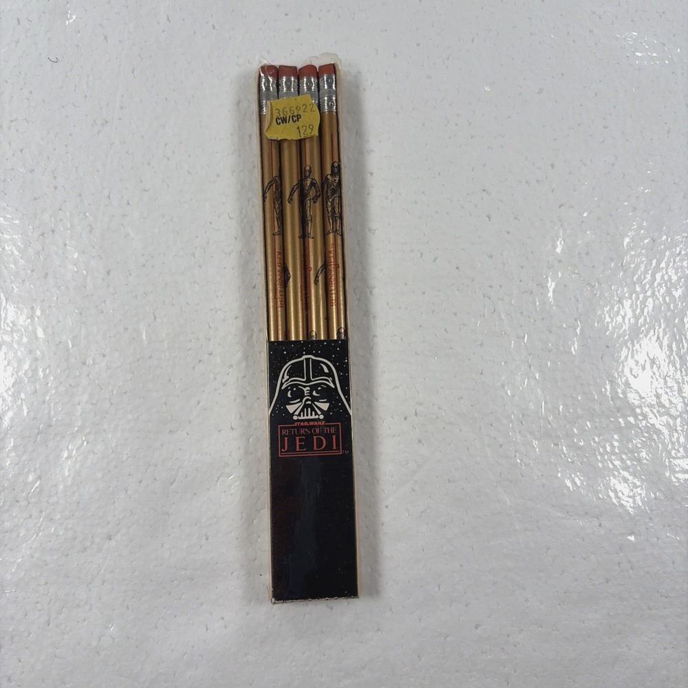 Rare Original ROTJ Packaged Pencil Set Darth Vader wrap R2D2 C3PO Pencils NOS MT
